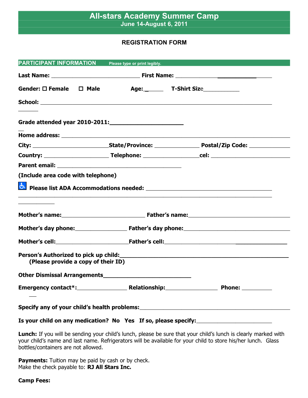 REGISTRATION FORM Sample