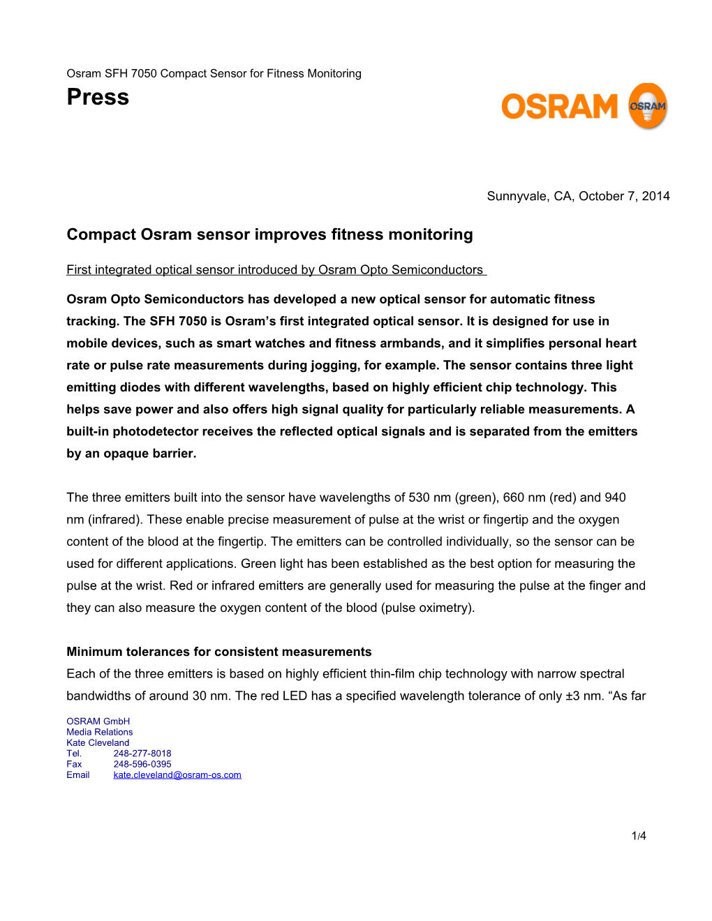 Compact Osram Sensor Improves Fitness Monitoring