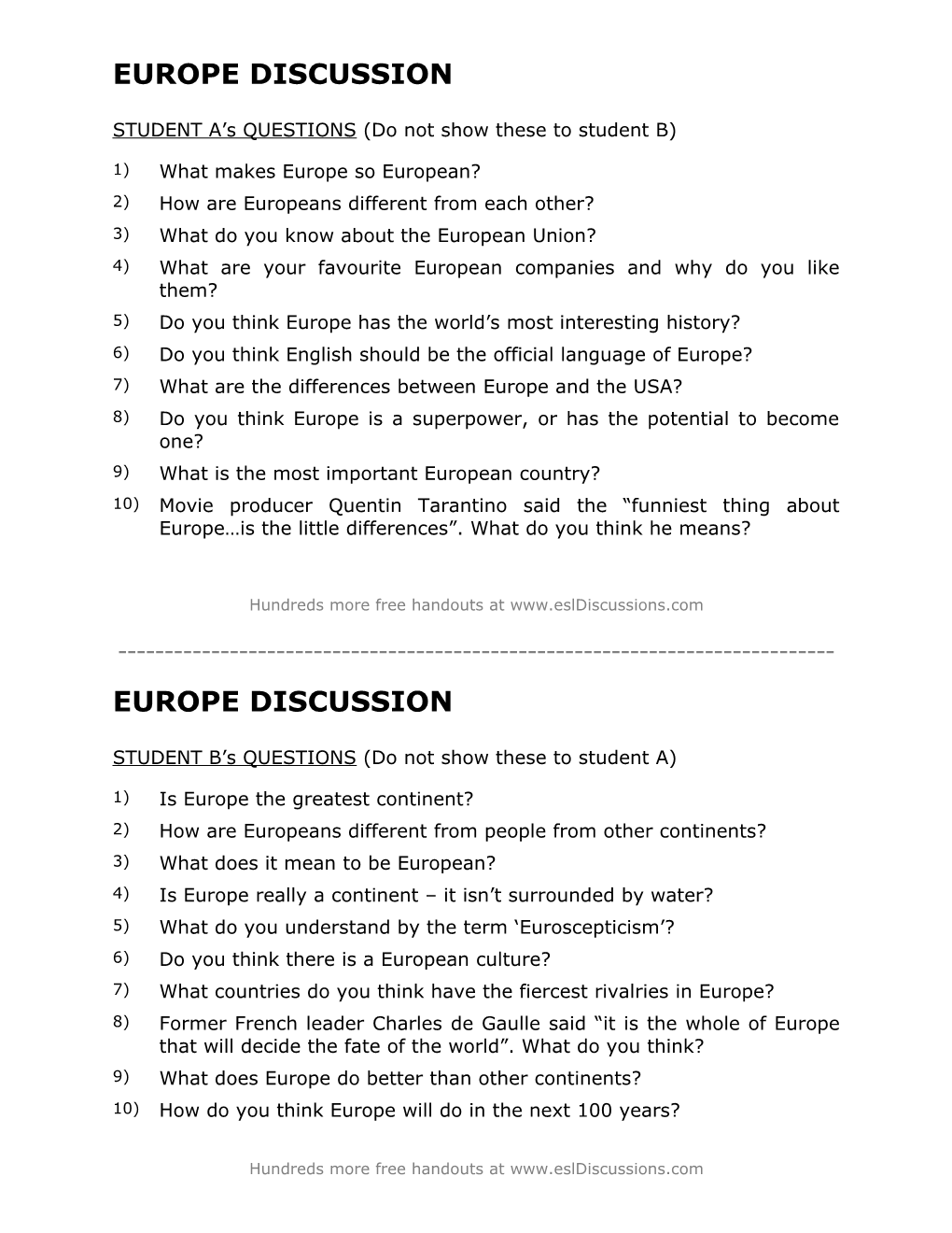 ESL Conversation Lesson On Europe