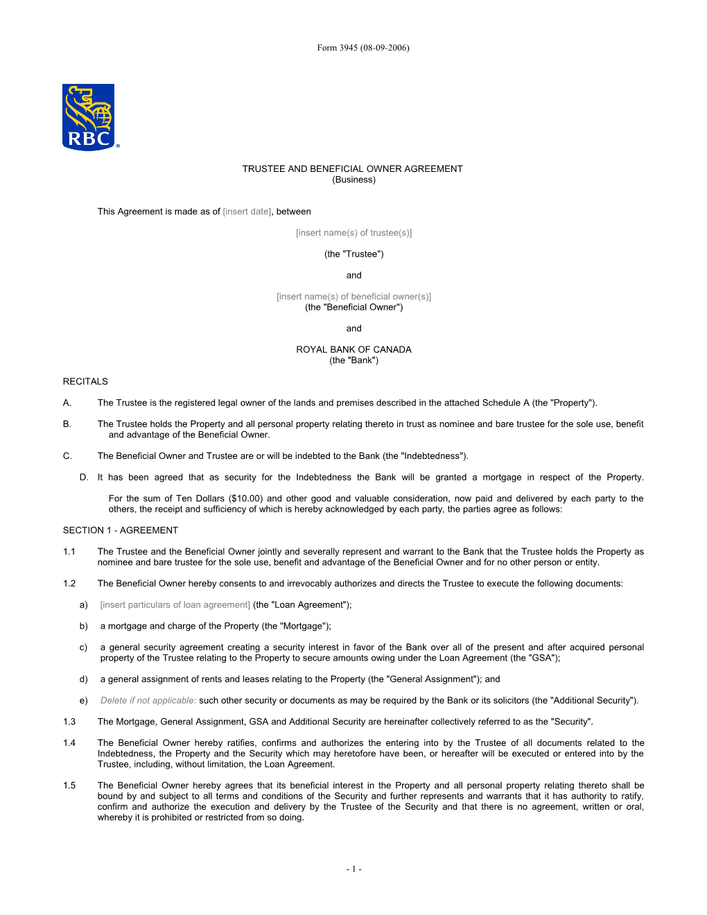Trustee and Beneficial Owner Agreement s2