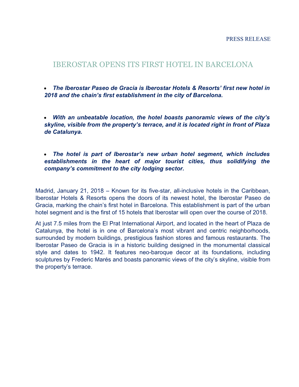 Iberostar Opens Its First Hotel in Barcelona