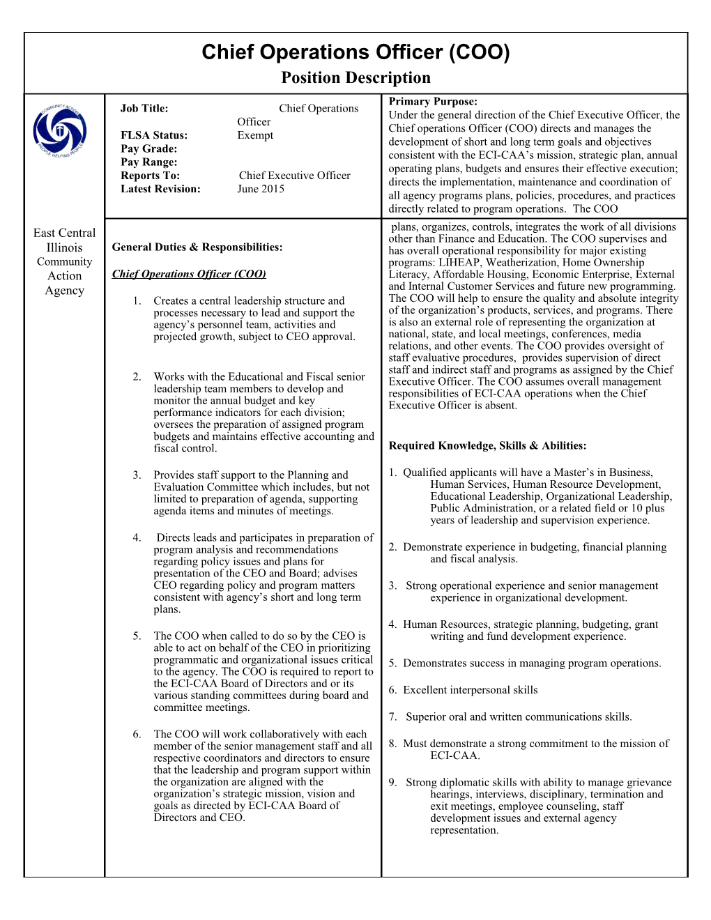 Associate Director B Administration Position Description