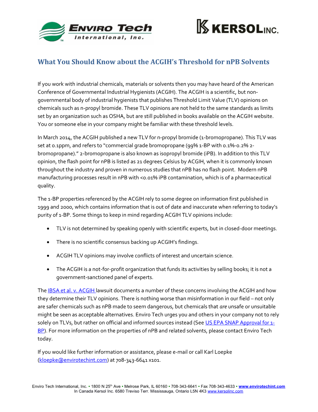 What You Should Know About the ACGIH S Threshold for Npb Solvents