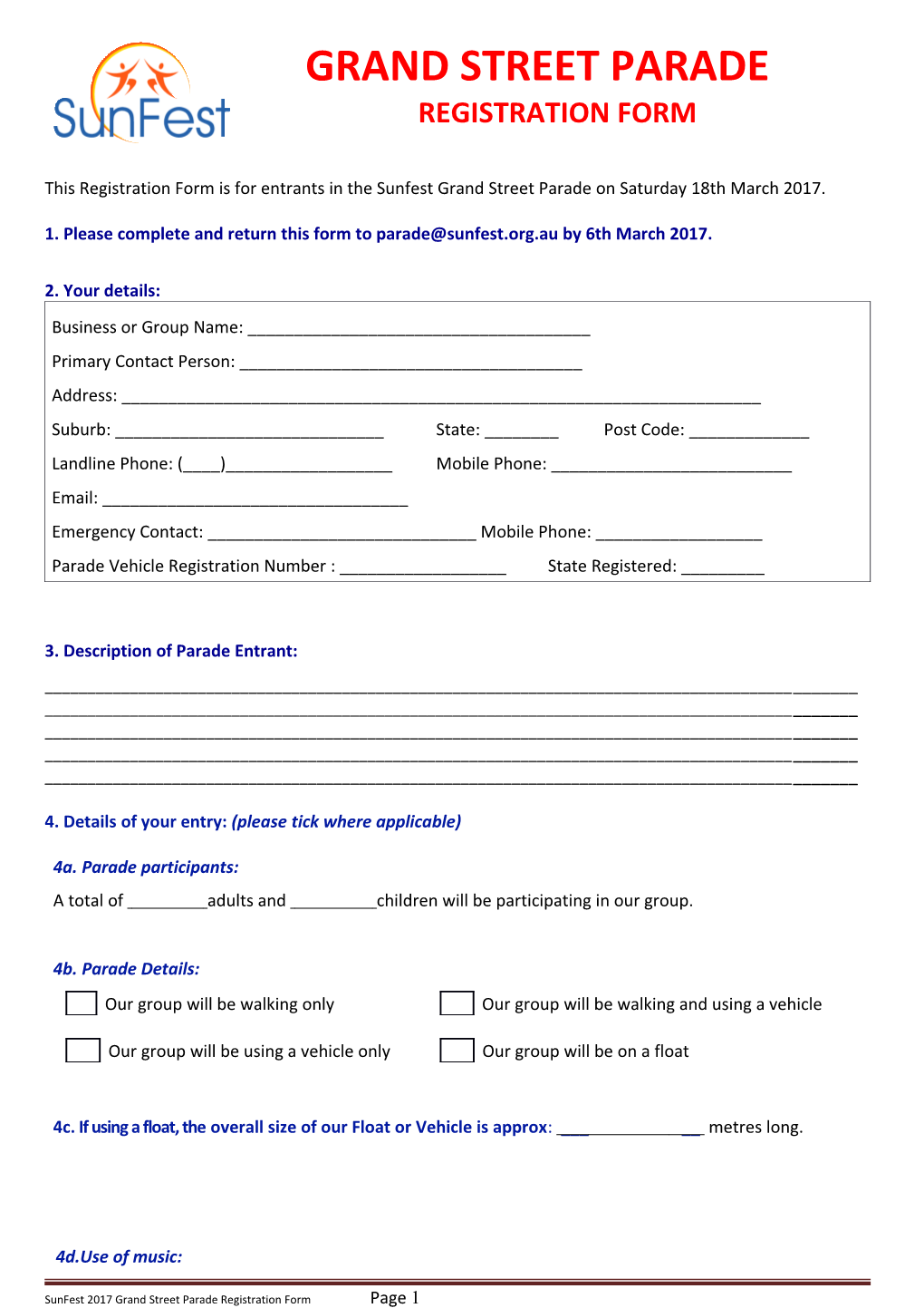1. Please Complete and Return This Form to by 6Th March 2017