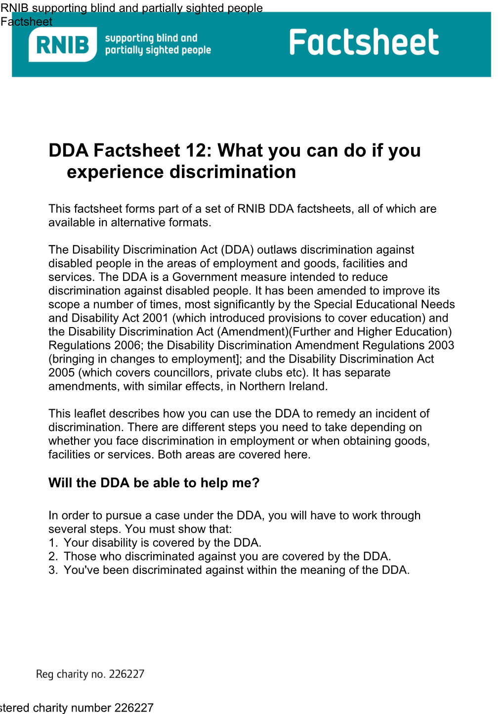 DDA Factsheet 12: What You Can Do If You Experience Discrimination