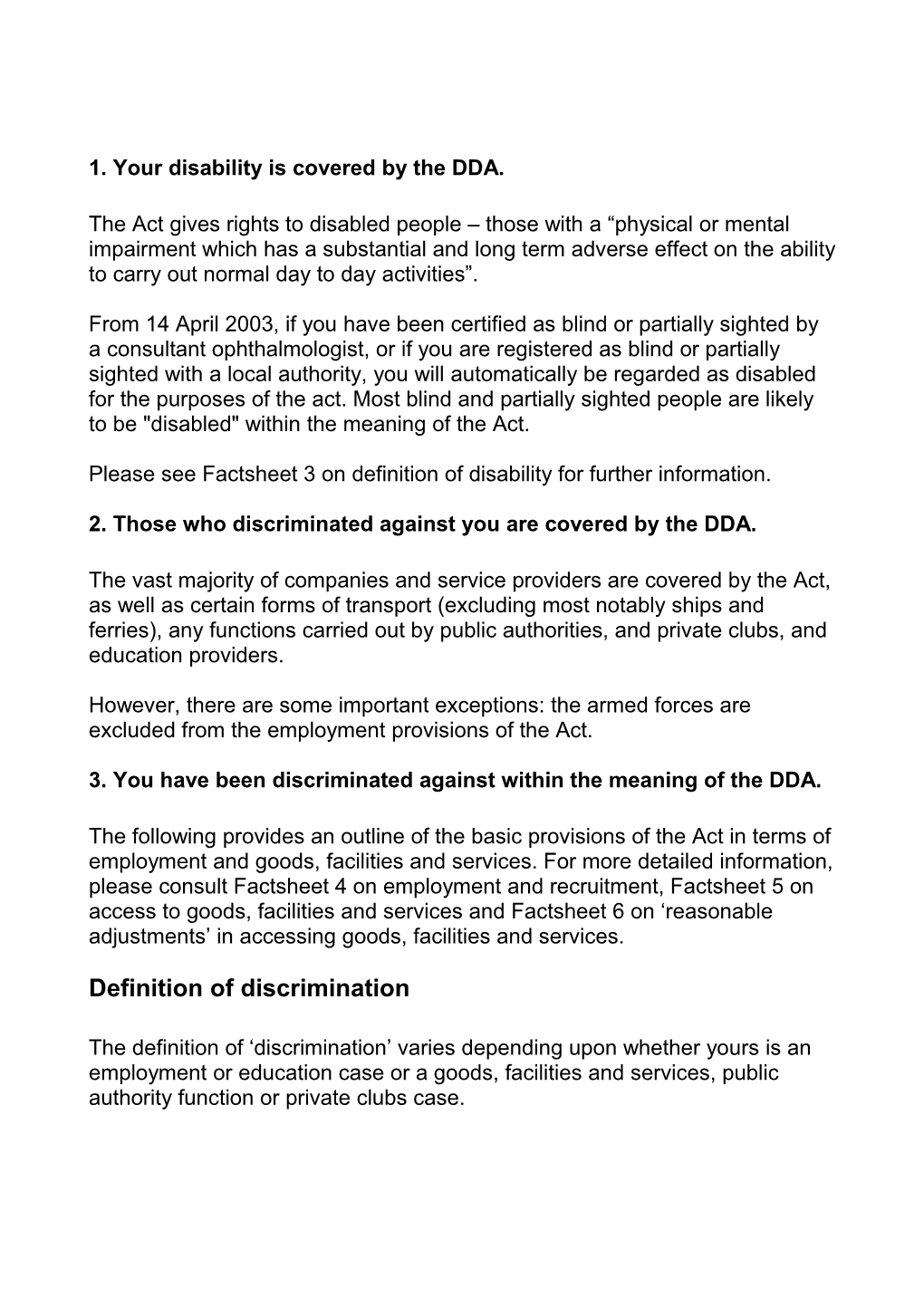 DDA Factsheet 12: What You Can Do If You Experience Discrimination