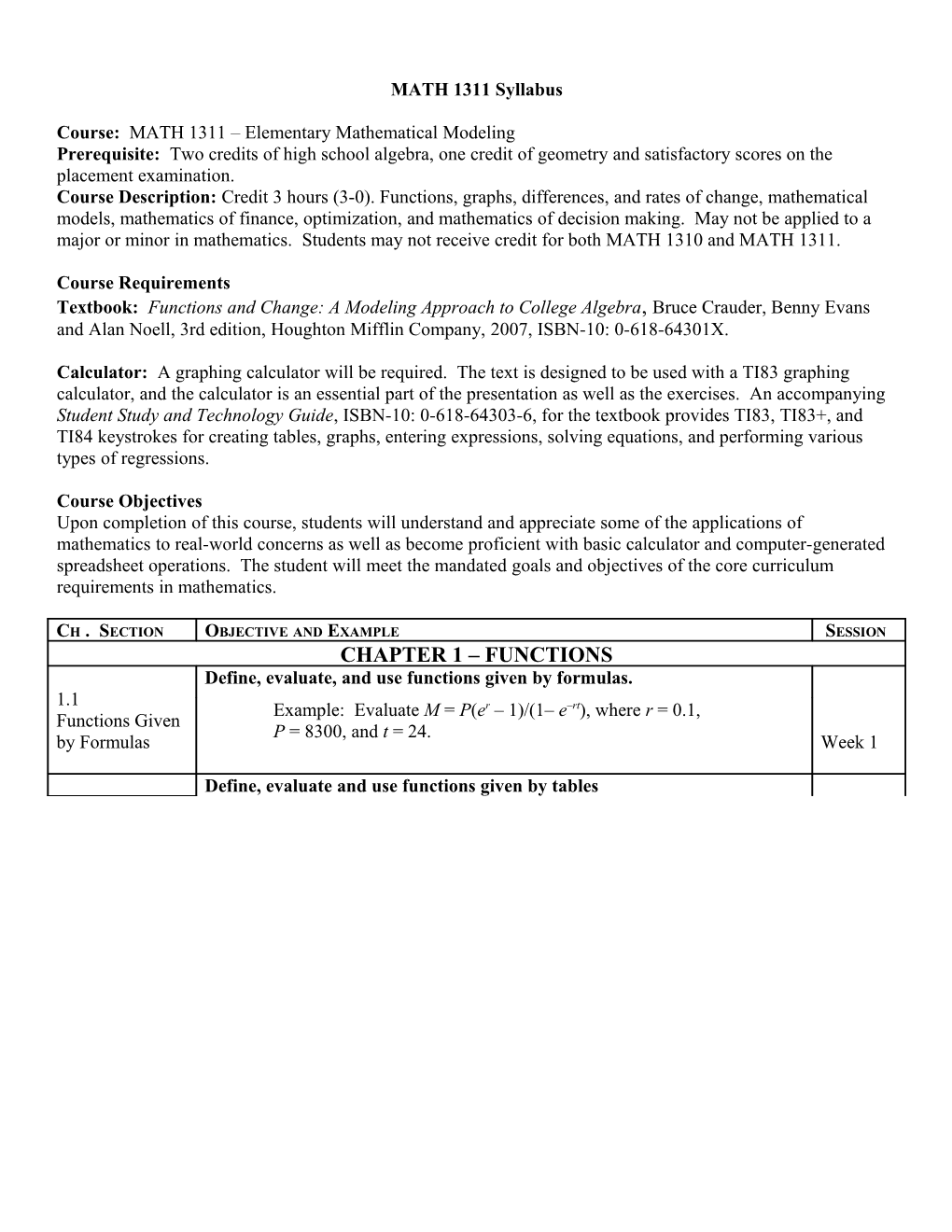 MATH 1311-Elementary Mathematical Modeling