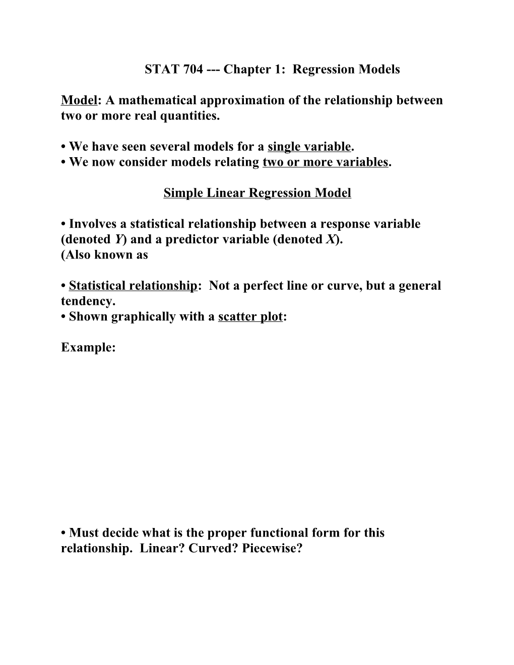 STAT 704 Chapter 1: Regression Models