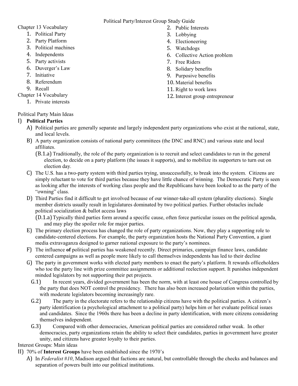 Political Party/Interest Group Study Guide