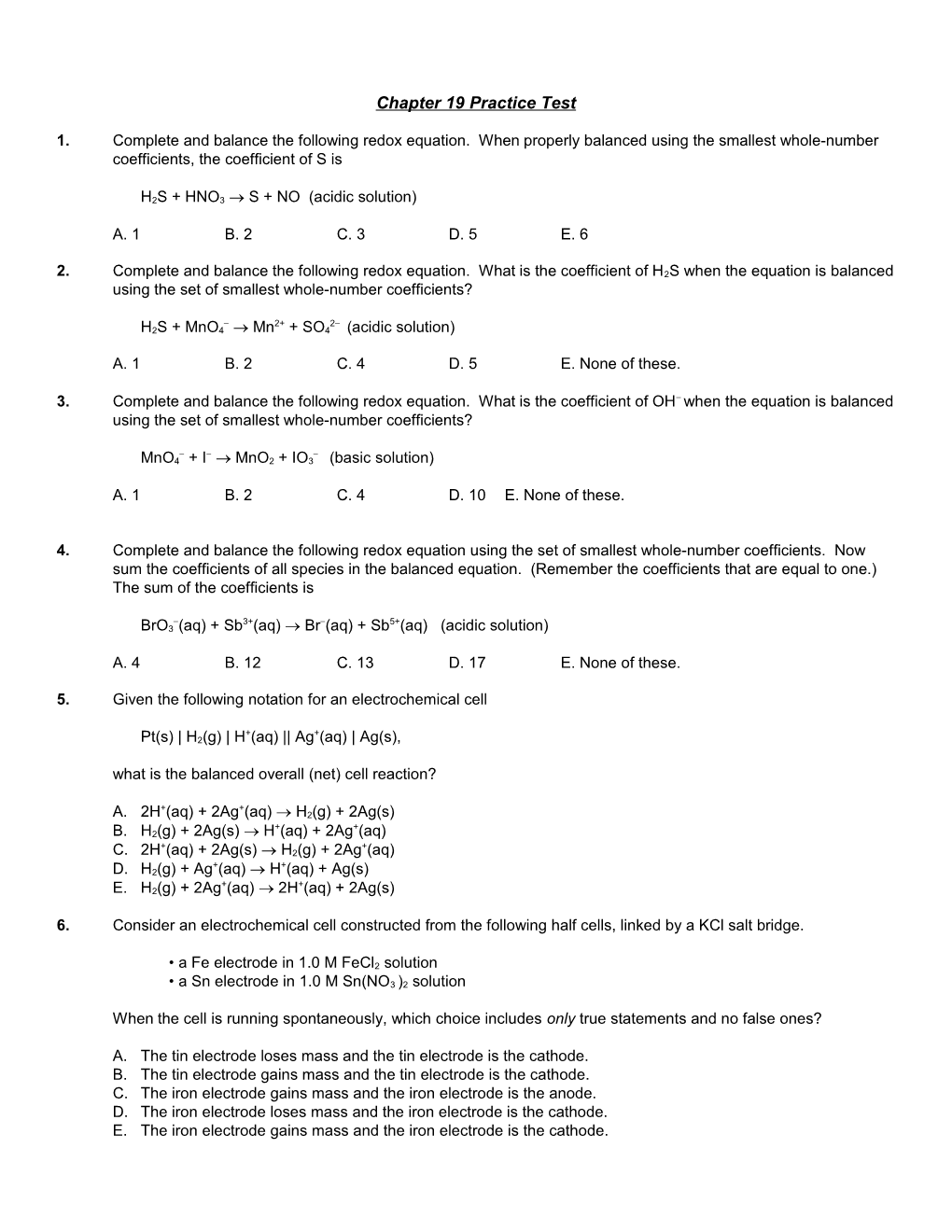 Chapter 19 Practice Test