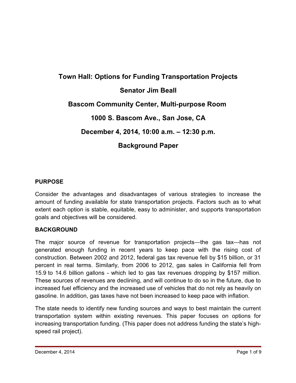 Town Hall: Options for Funding Transportation Projects