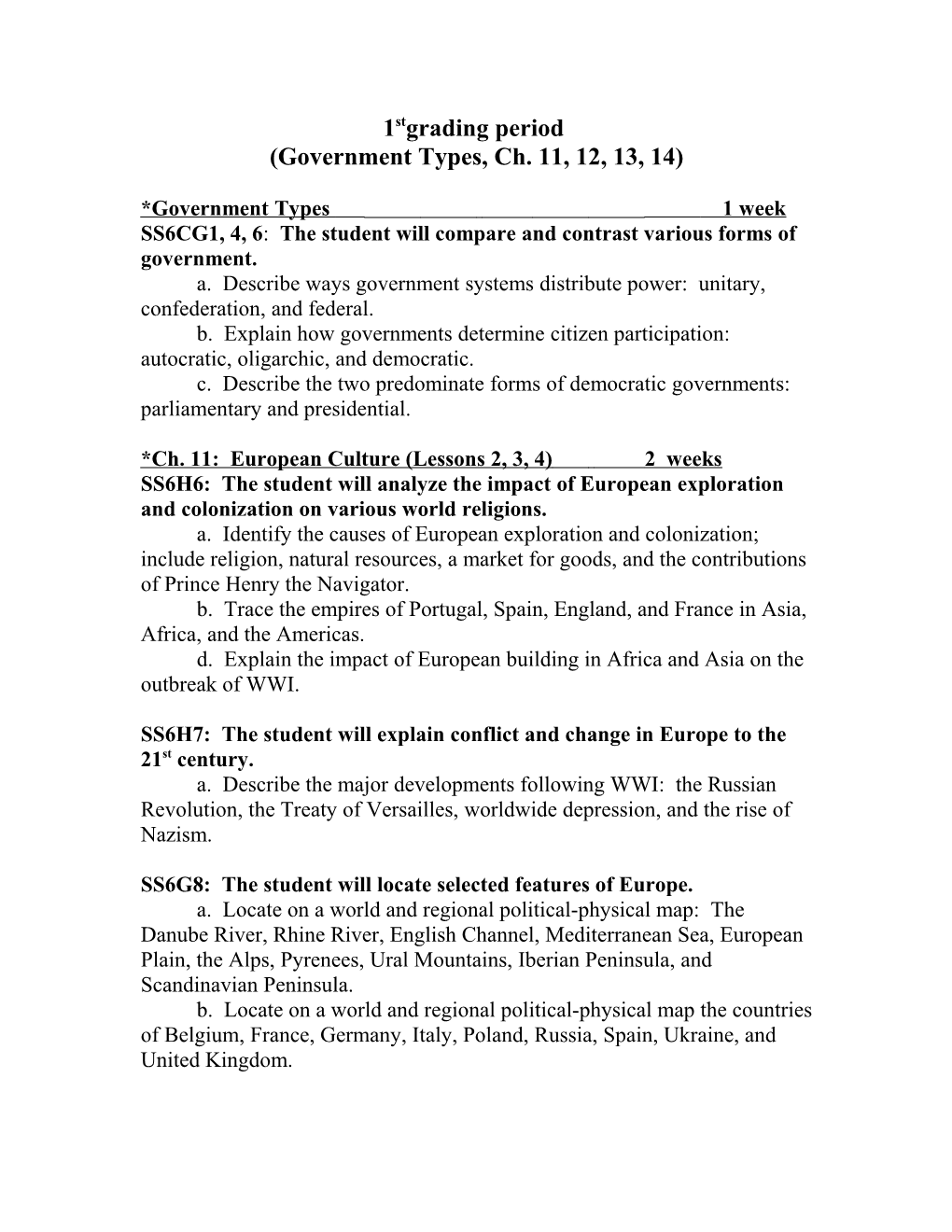 1St Nine Weeks (Government Types, Economies, Ch