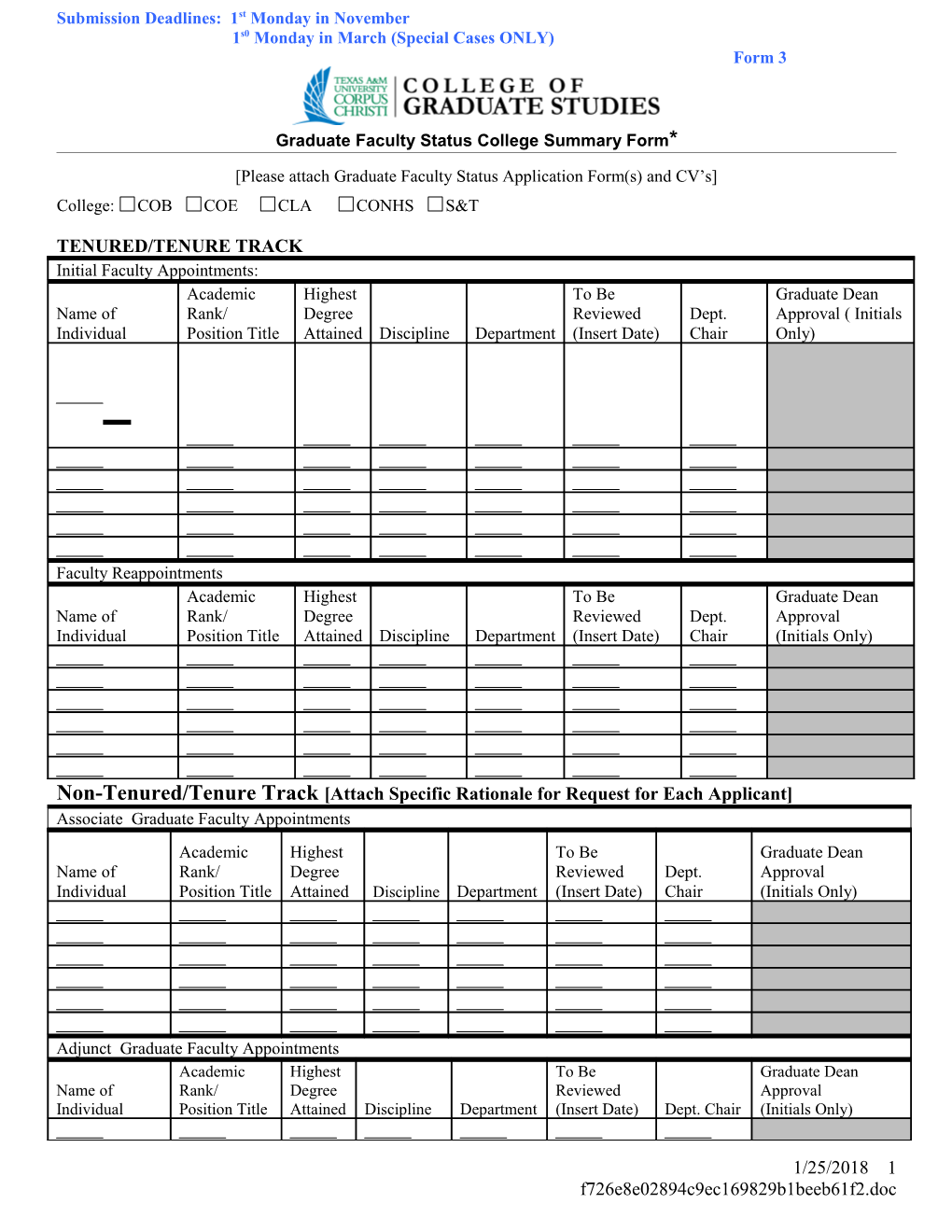 Graduate Faculty Status Application Form