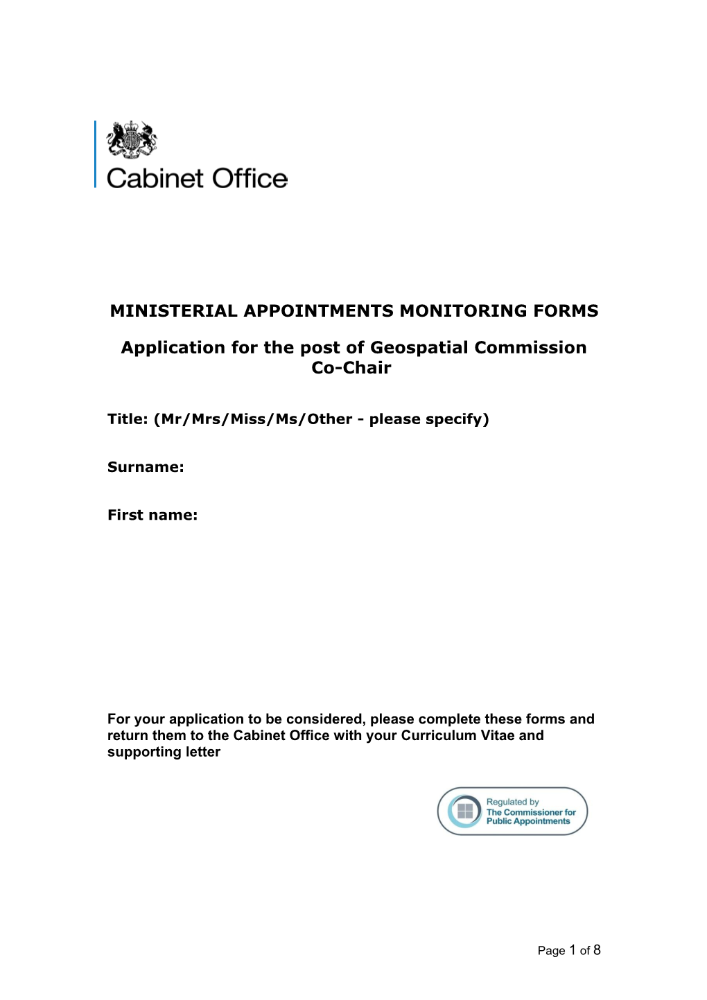 Ministerial Appointments Monitoring Forms
