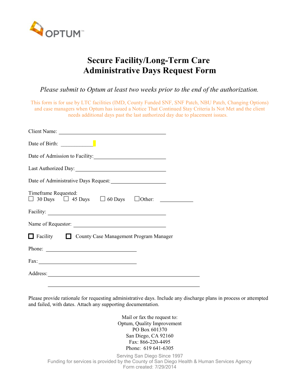 Administrative Days Request Form