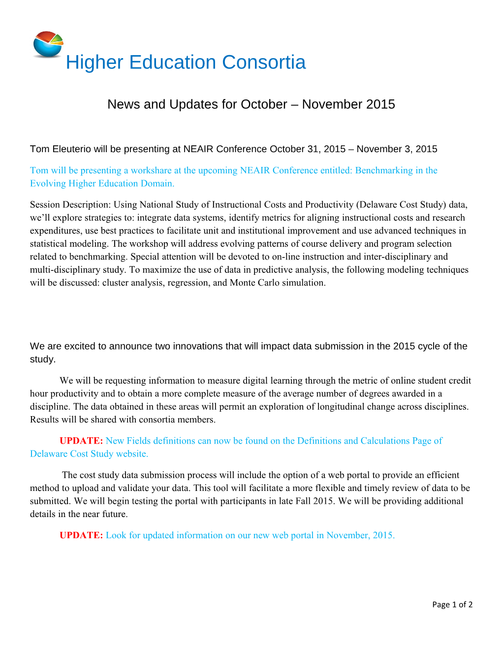 News and Updates for October November 2015
