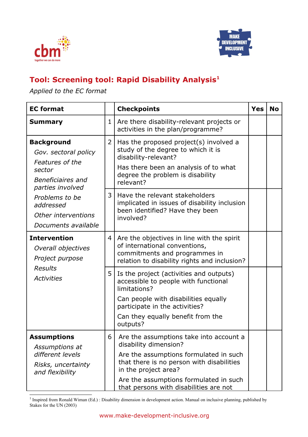 Tool : Screening Tool