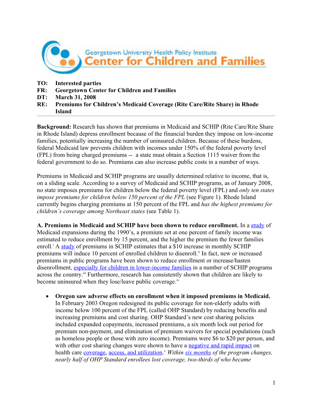 FR: Georgetown Center for Children and Families