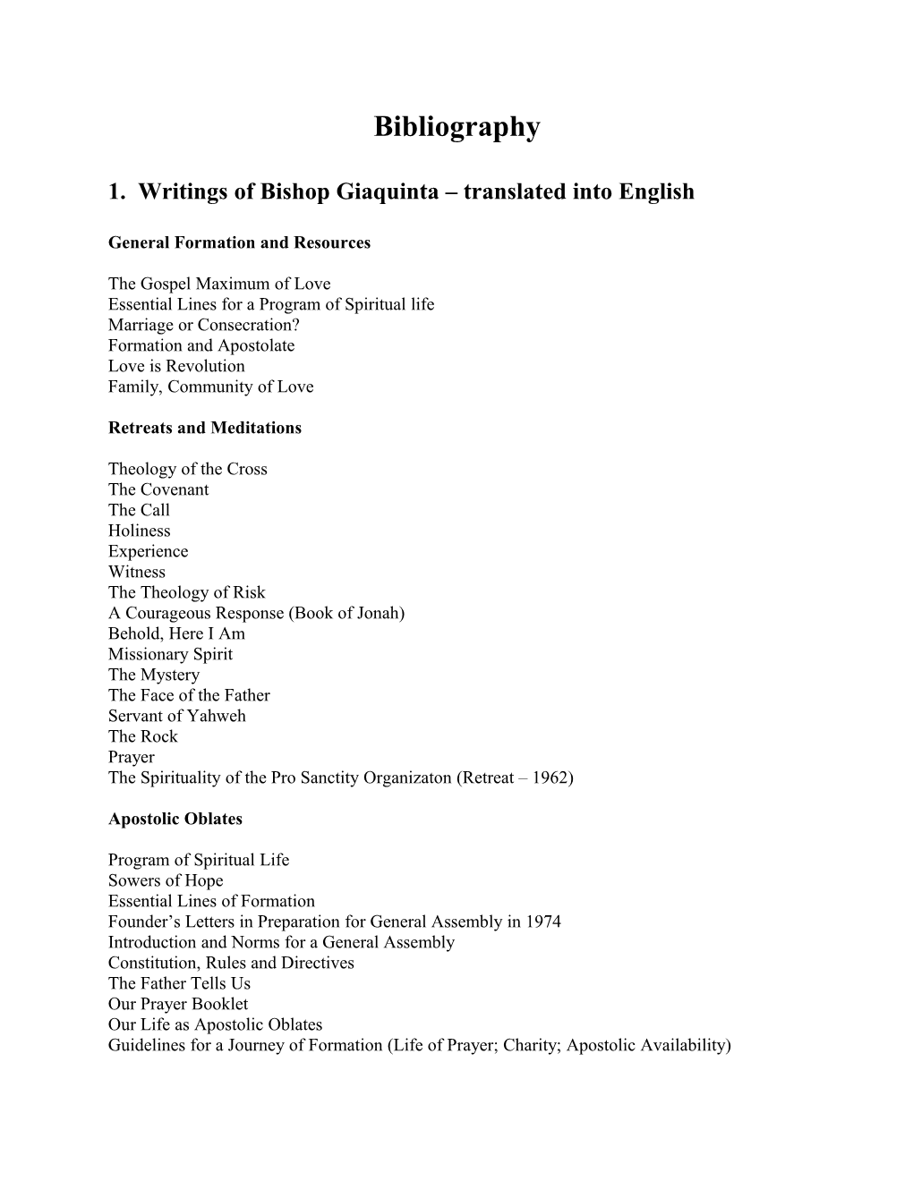 1. Writings of Bishop Giaquinta Translated Into English