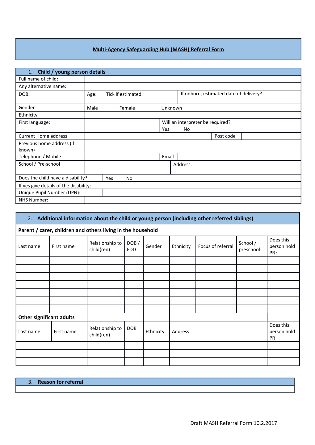 Multi-Agency Safeguarding Hub (MASH) Referral Form