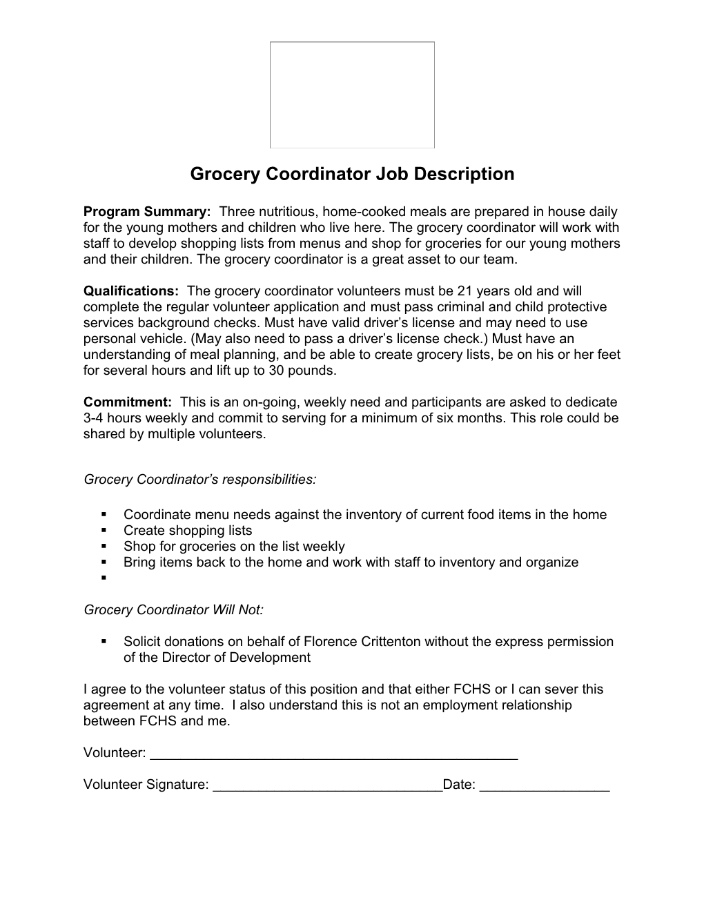 Grocery Coordinator Job Description