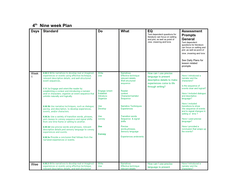 3Rd Nine Week Plan