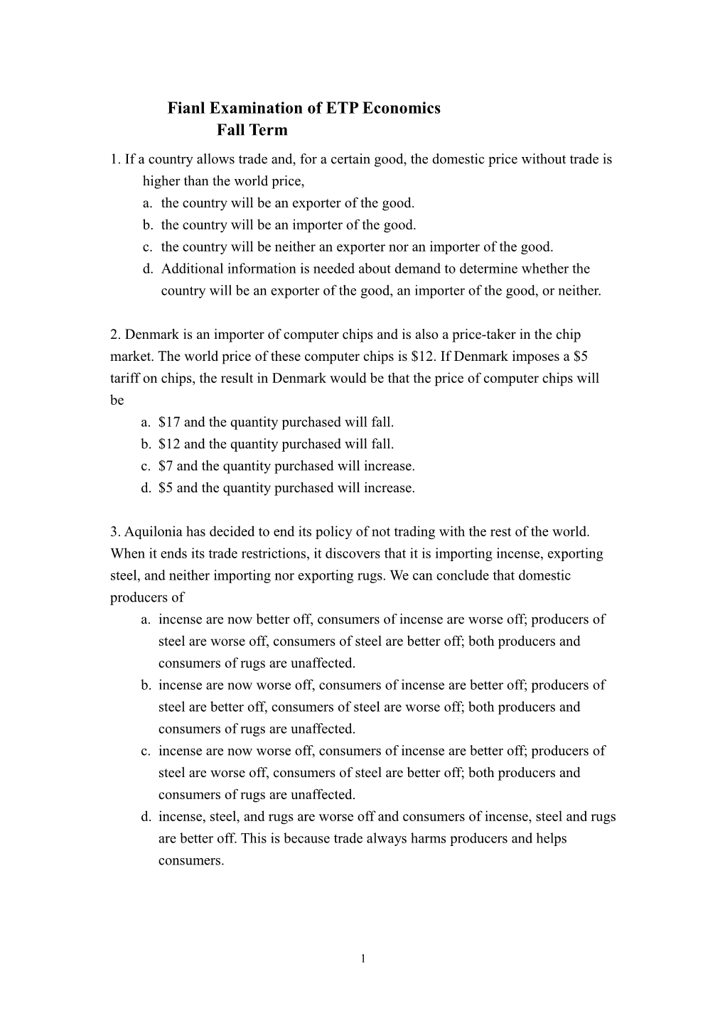 Fianl Examination of ETP Economics 2008/1/18