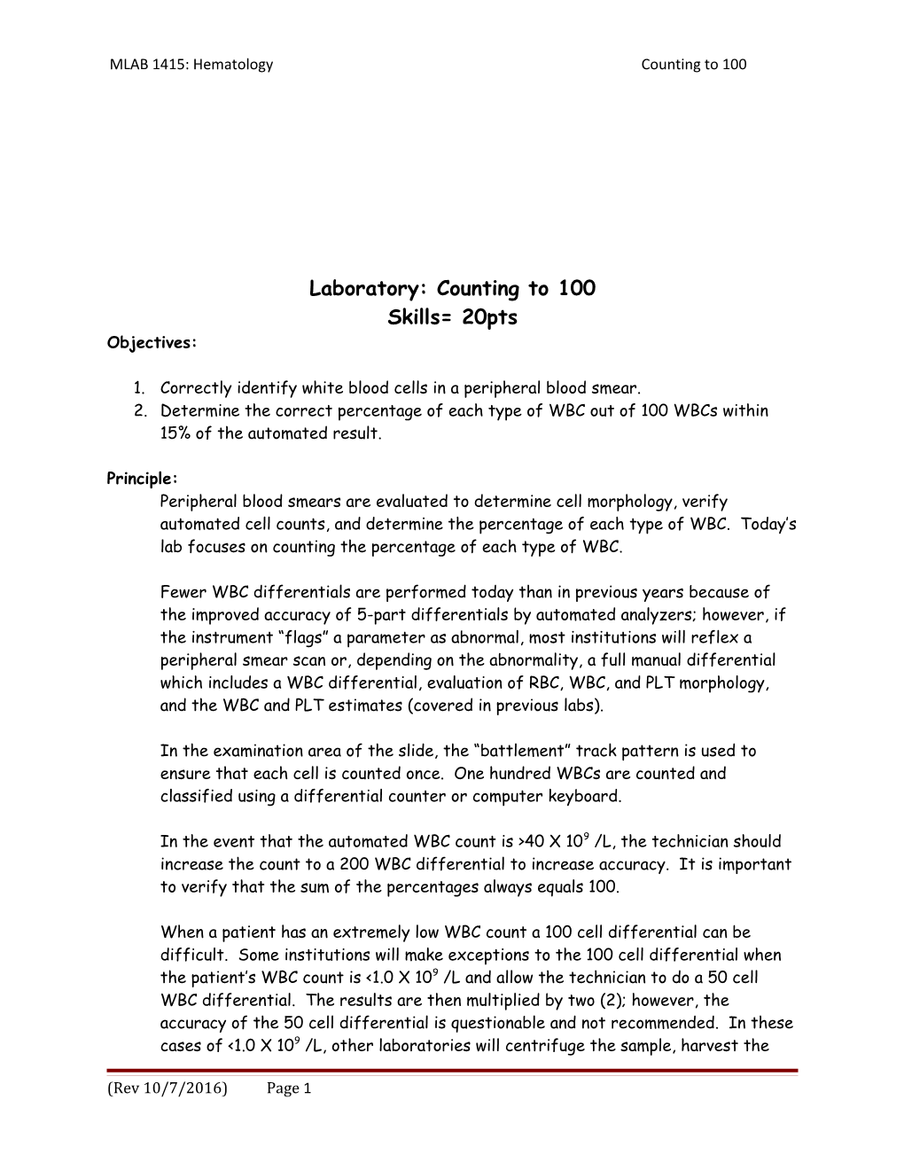 Laboratory: Counting to 100