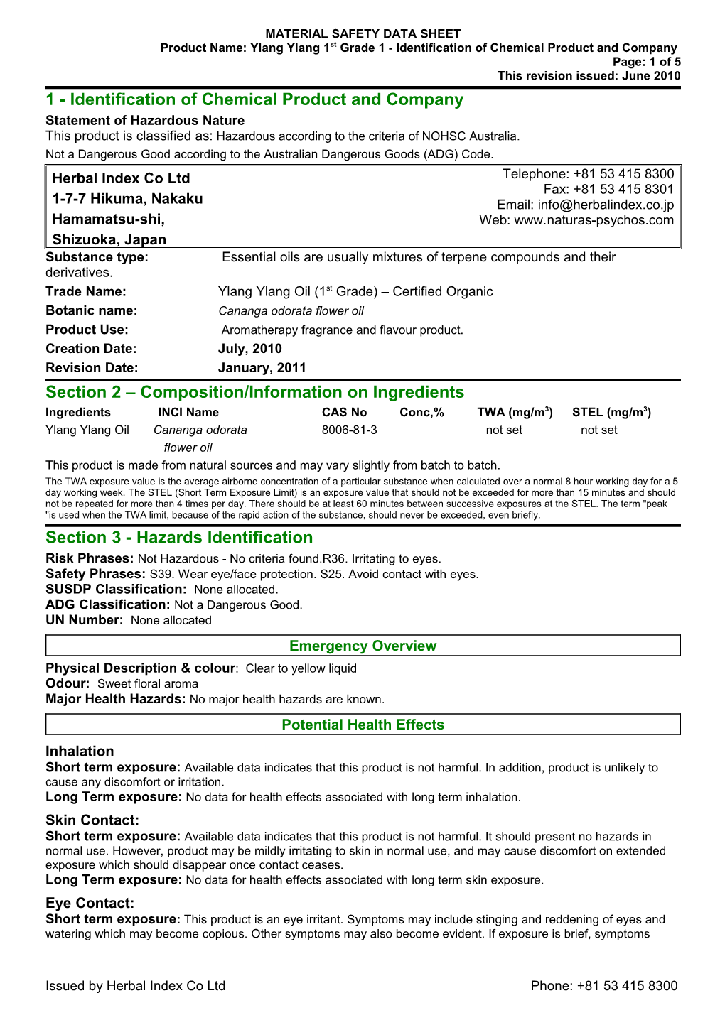 1 - Identification of Chemical Product and Company