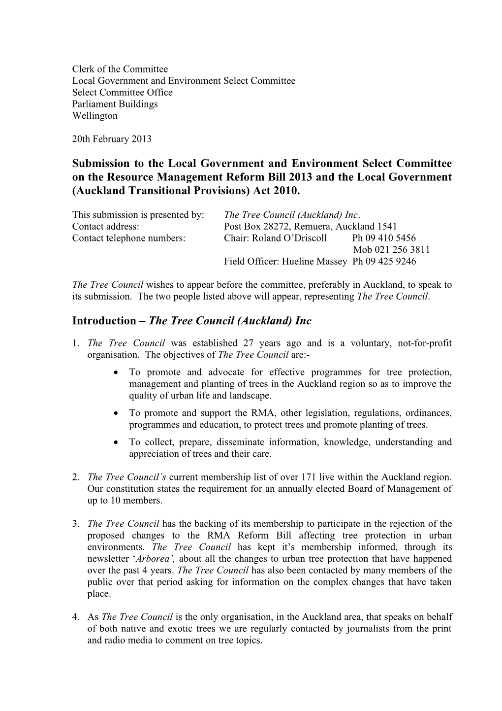 Submission to the Local Government and Environment Select Committee on the Resource Management