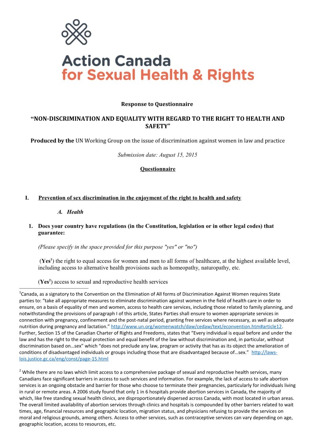 Non-Discrimination and Equality with Regard to the Right to Health and Safety