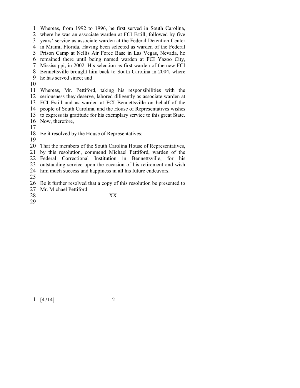 2007-2008 Bill 4714: Michael Pettiford - South Carolina Legislature Online