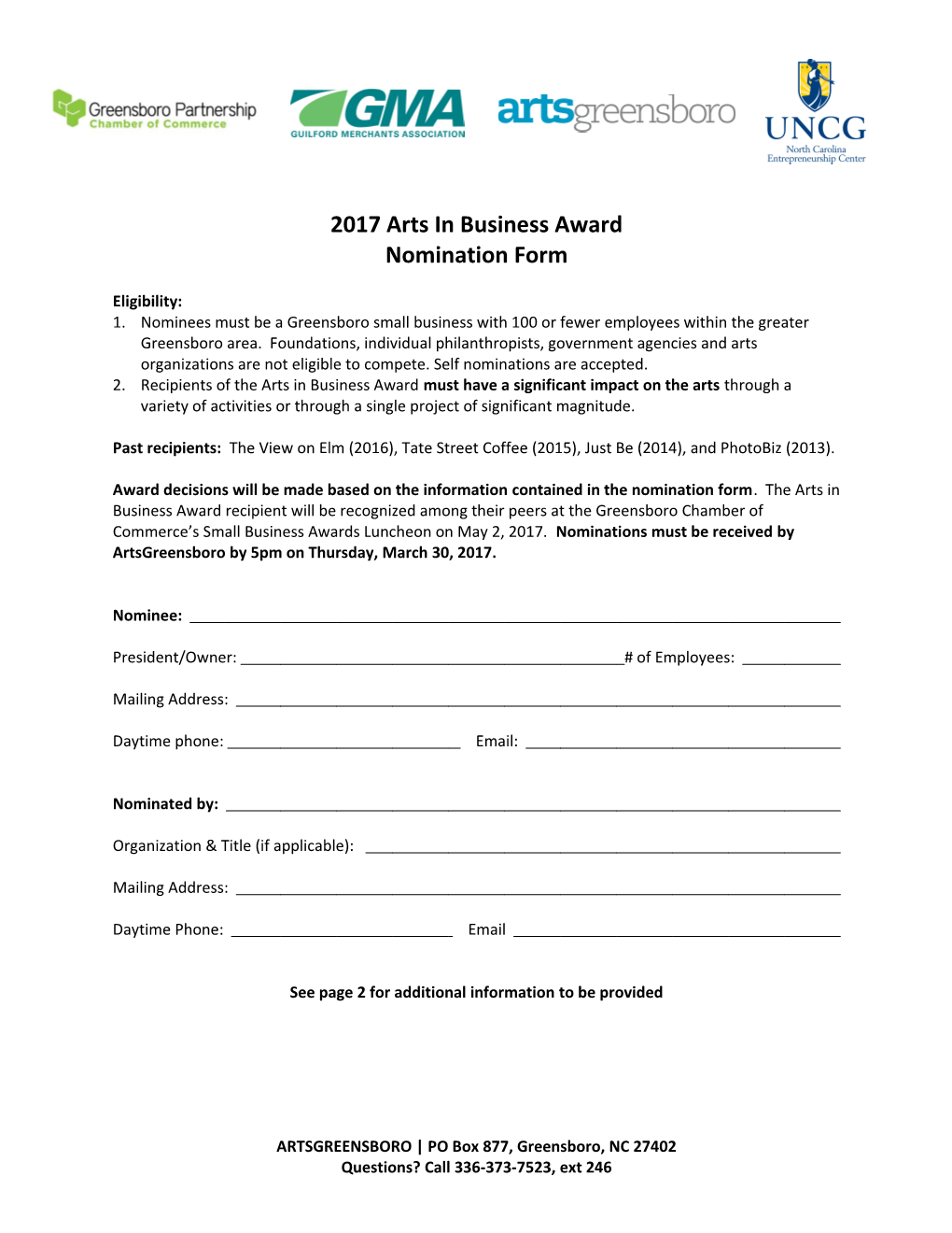2017 Arts in Business Award