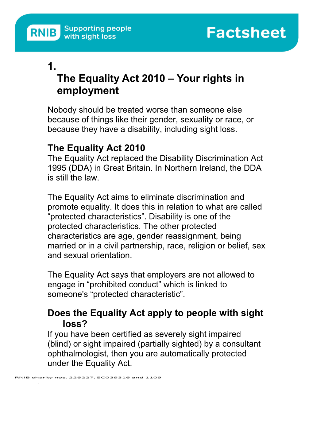 The Equality Act 2010 Your Rights in Employment