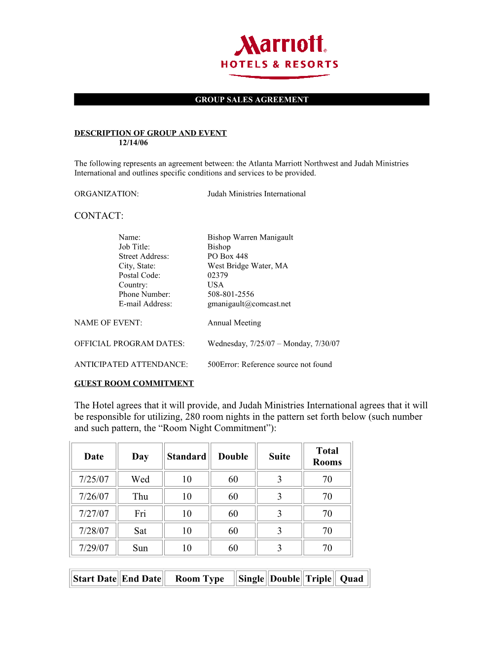 Group Sales Agreement