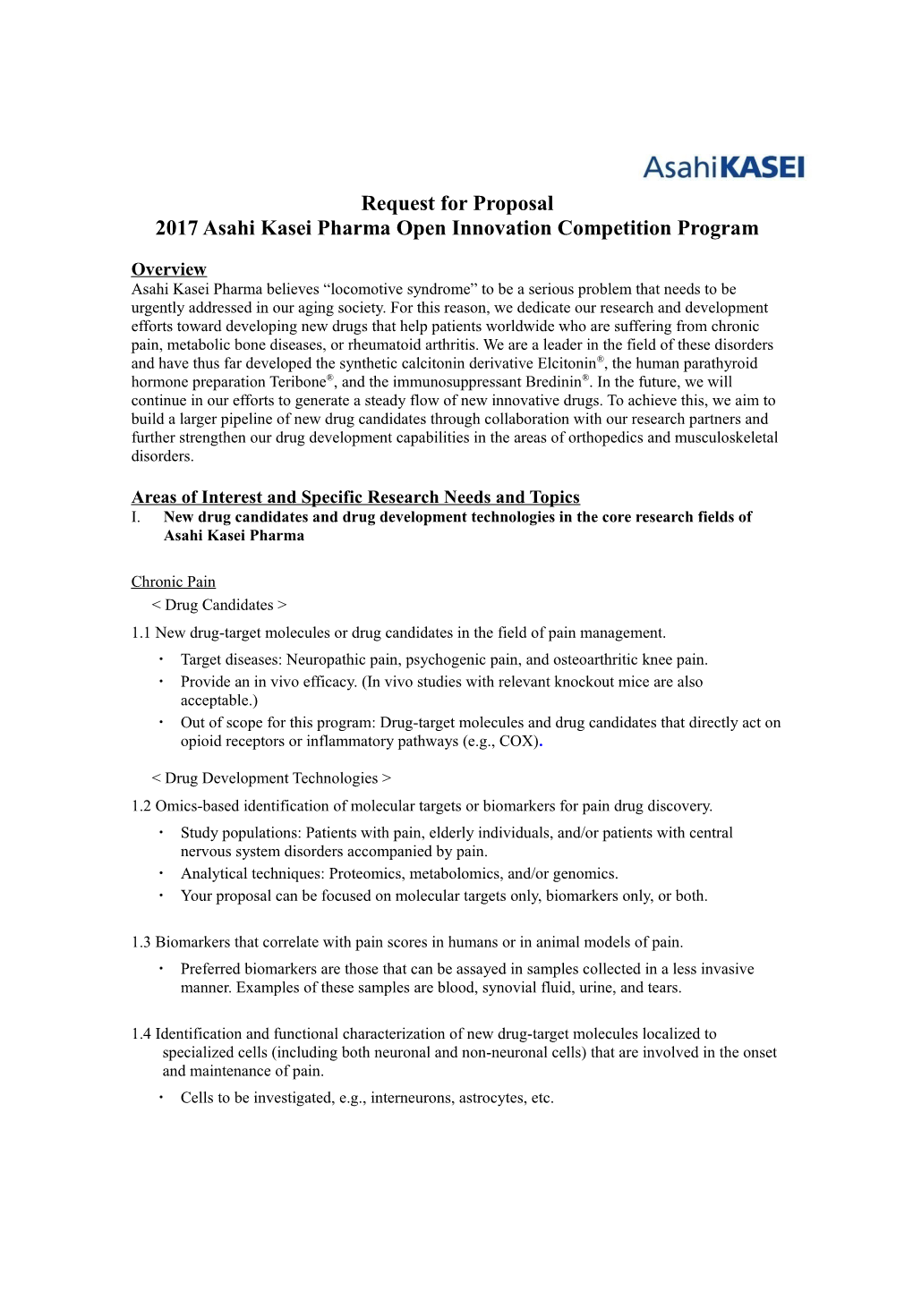 2017 Asahi Kasei Pharma Open Innovation Competition Program