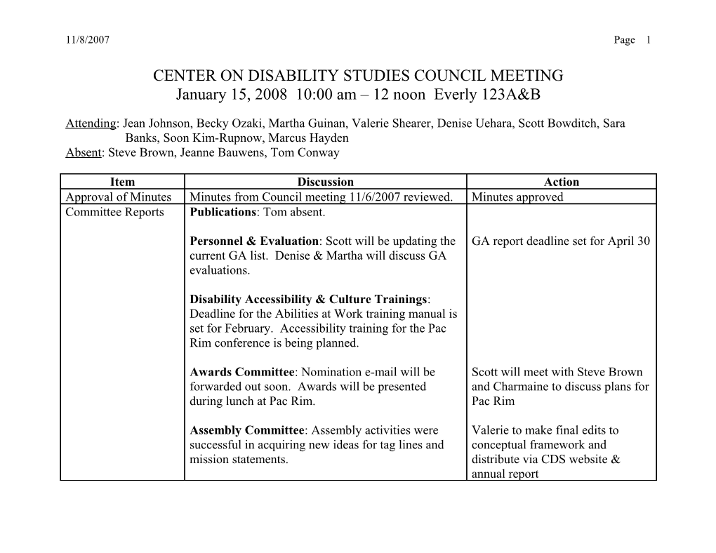 Center on Disability Studies Council Meeting