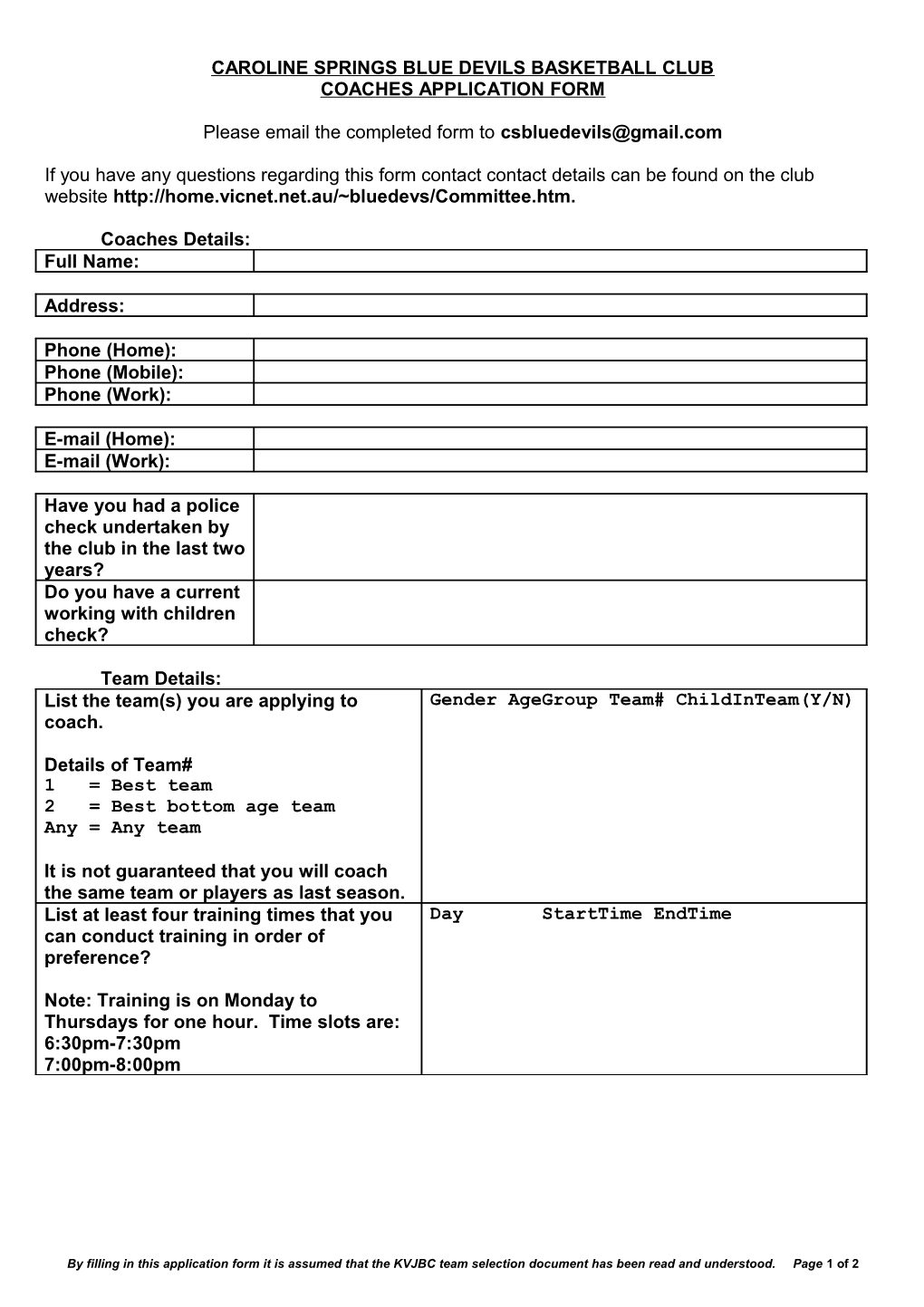 Coach Application Form