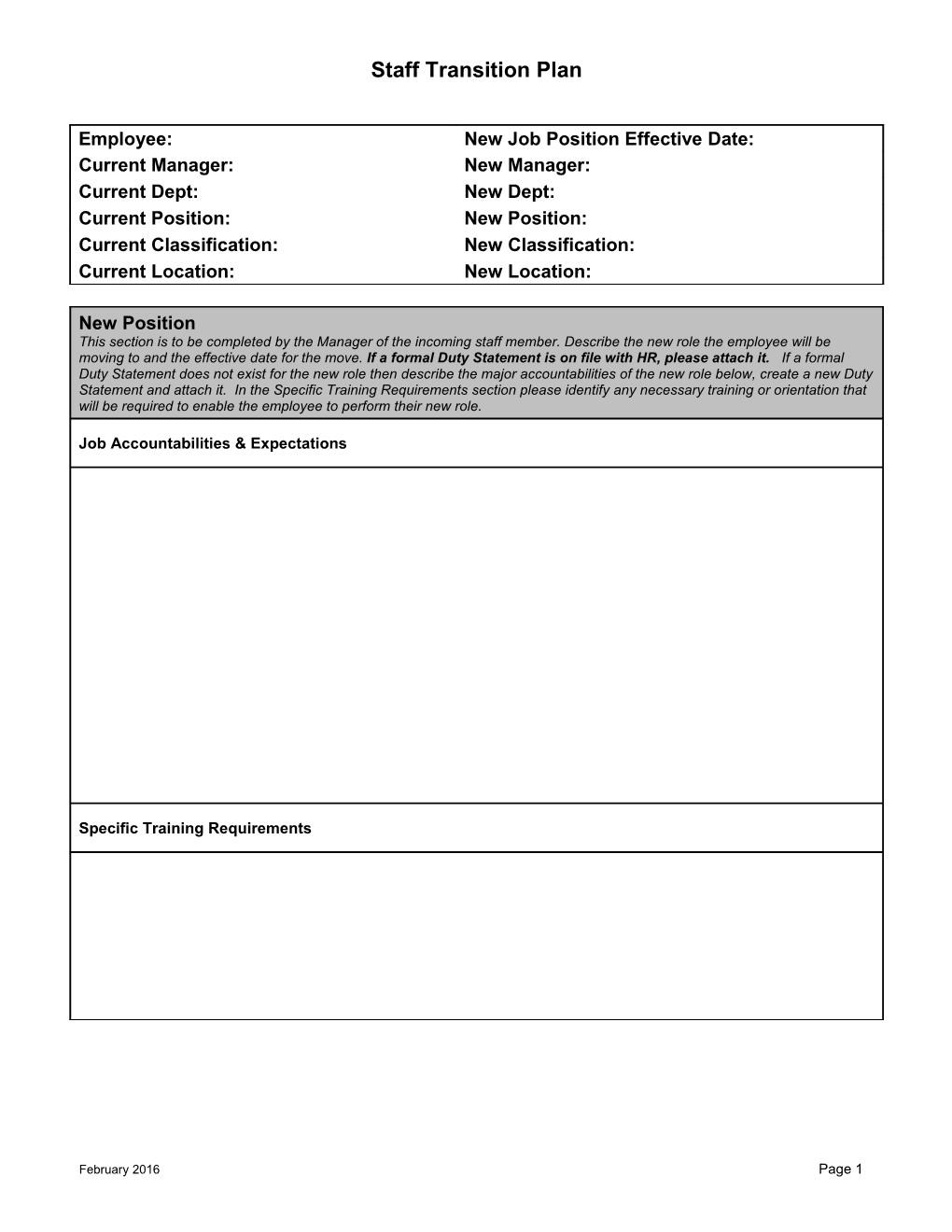 Staff Transition Plan