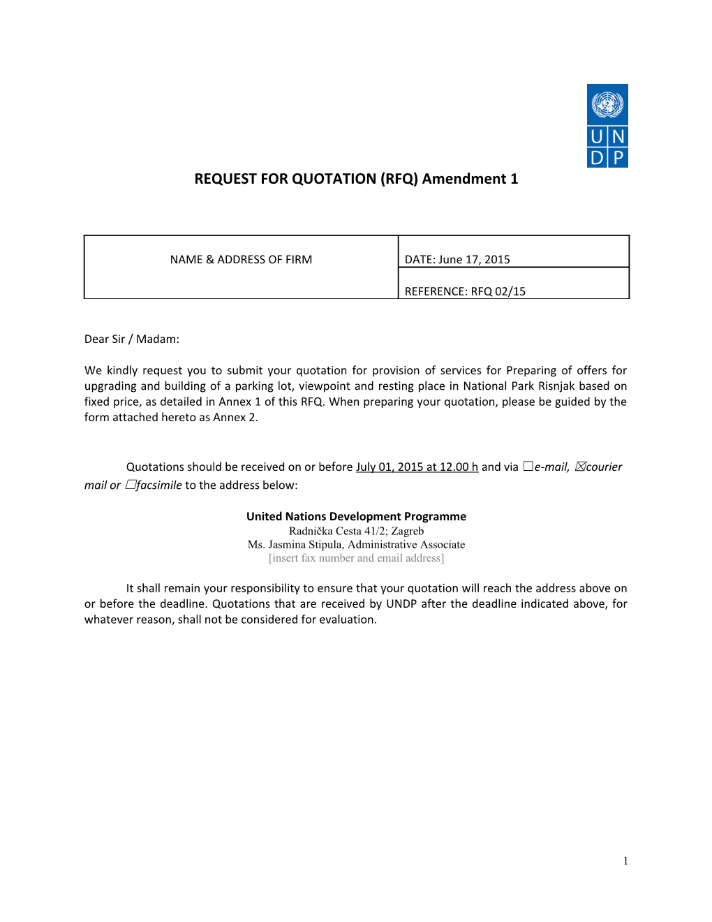 REQUEST for QUOTATION (RFQ) Amendment 1