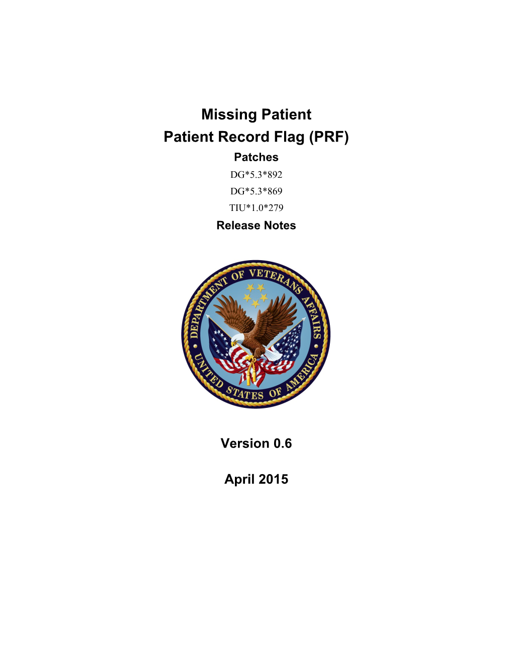 Missing Patient PRF Release Notes