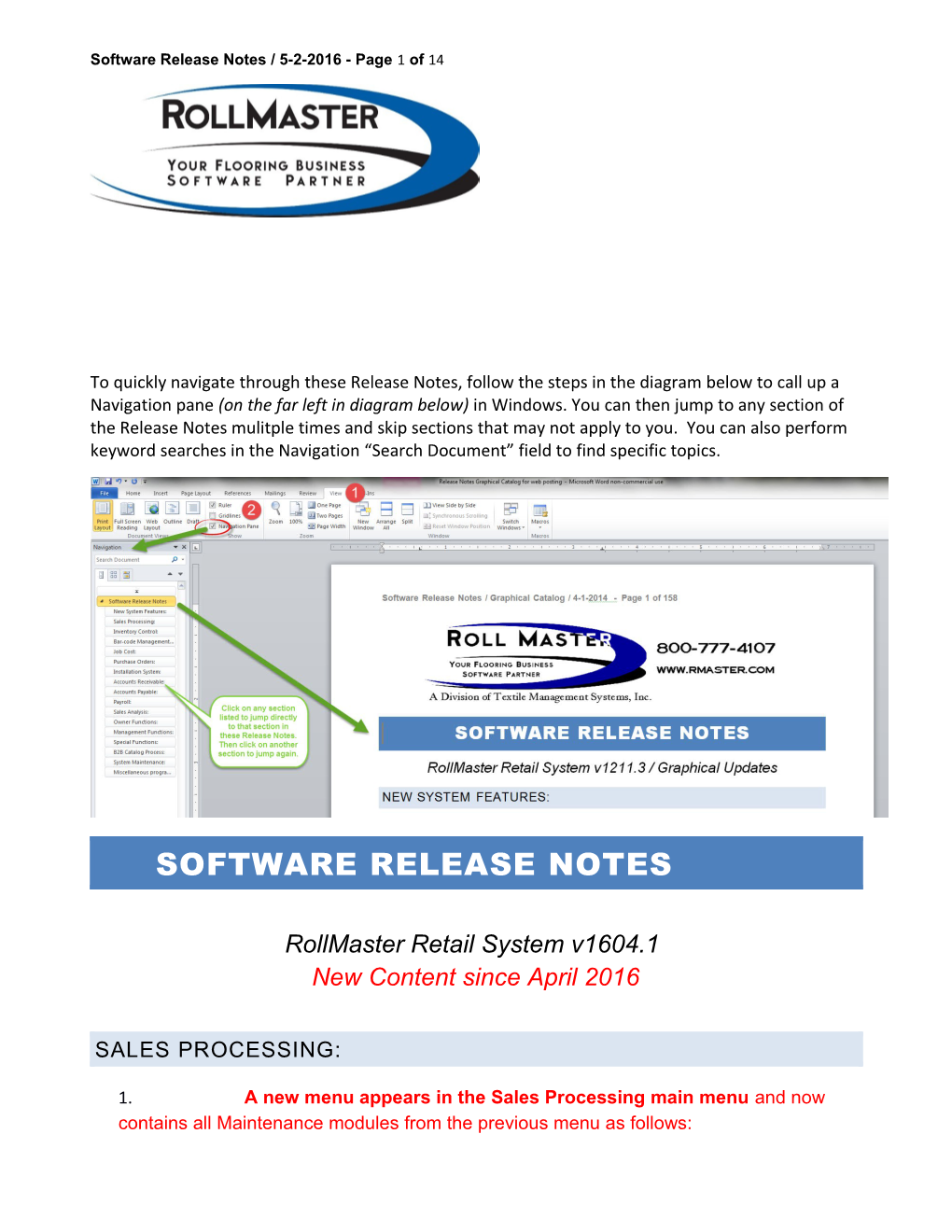 Software Release Notes / 5-2-2016 - Page 1 of 15