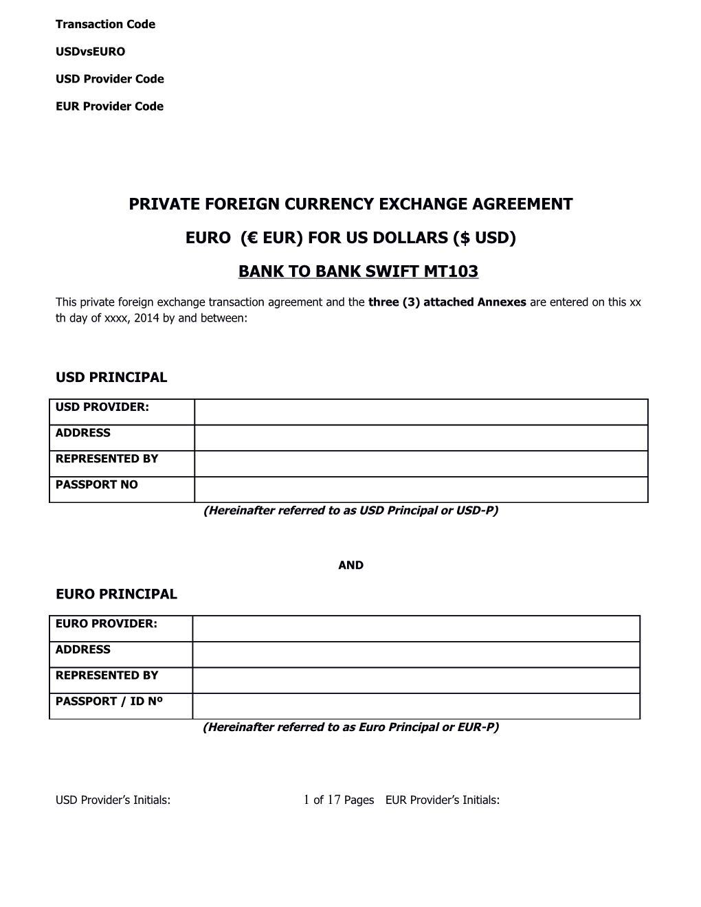 Private Foreign Currency Exchange Agreement