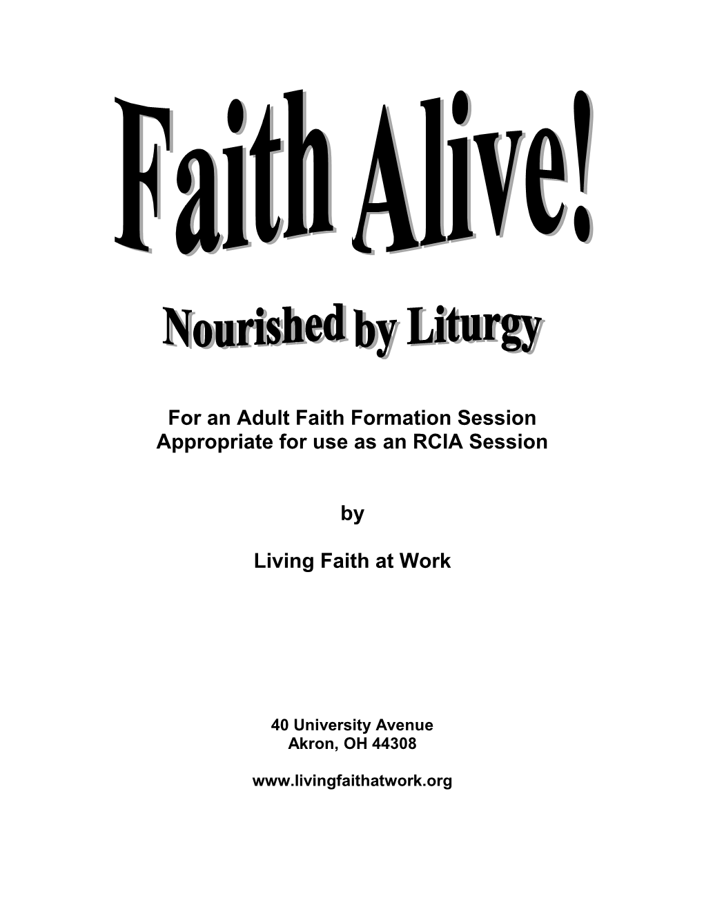 For an Adult Faith Formation Session