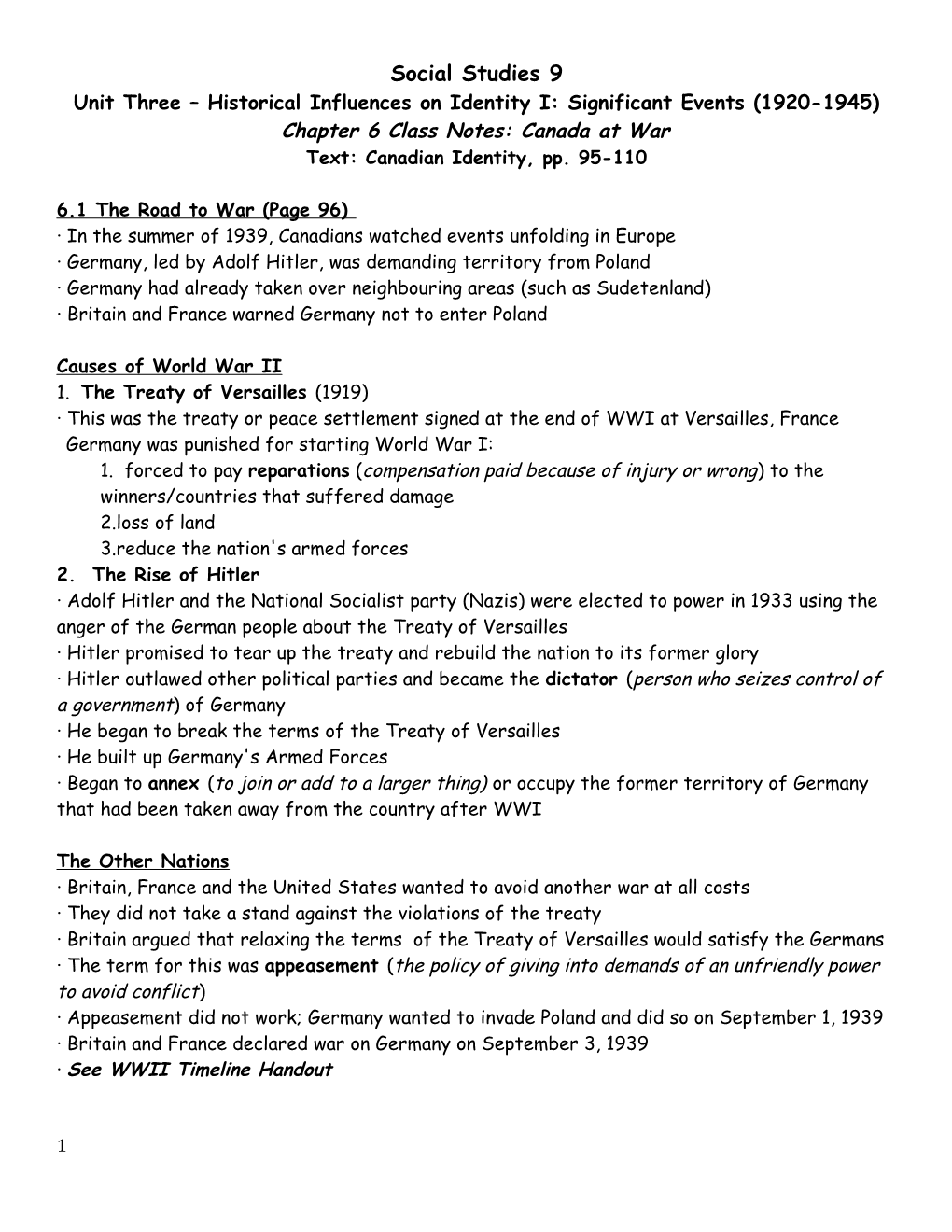 Unit Three Historical Influences on Identity I: Significant Events (1920-1945)