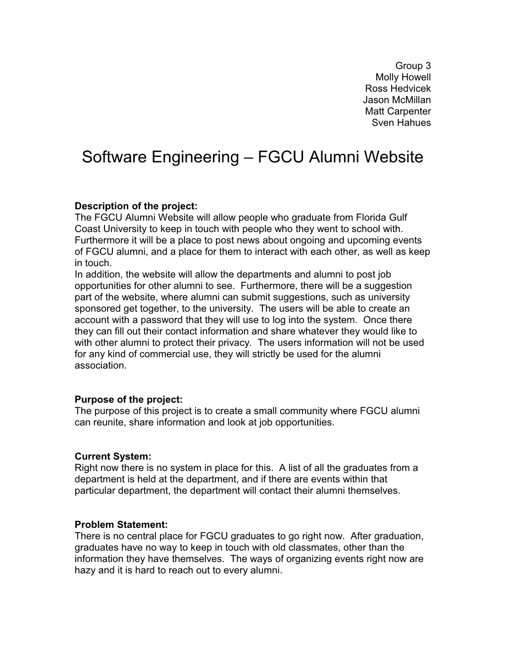 Software Engineering FGCU Alumni Website