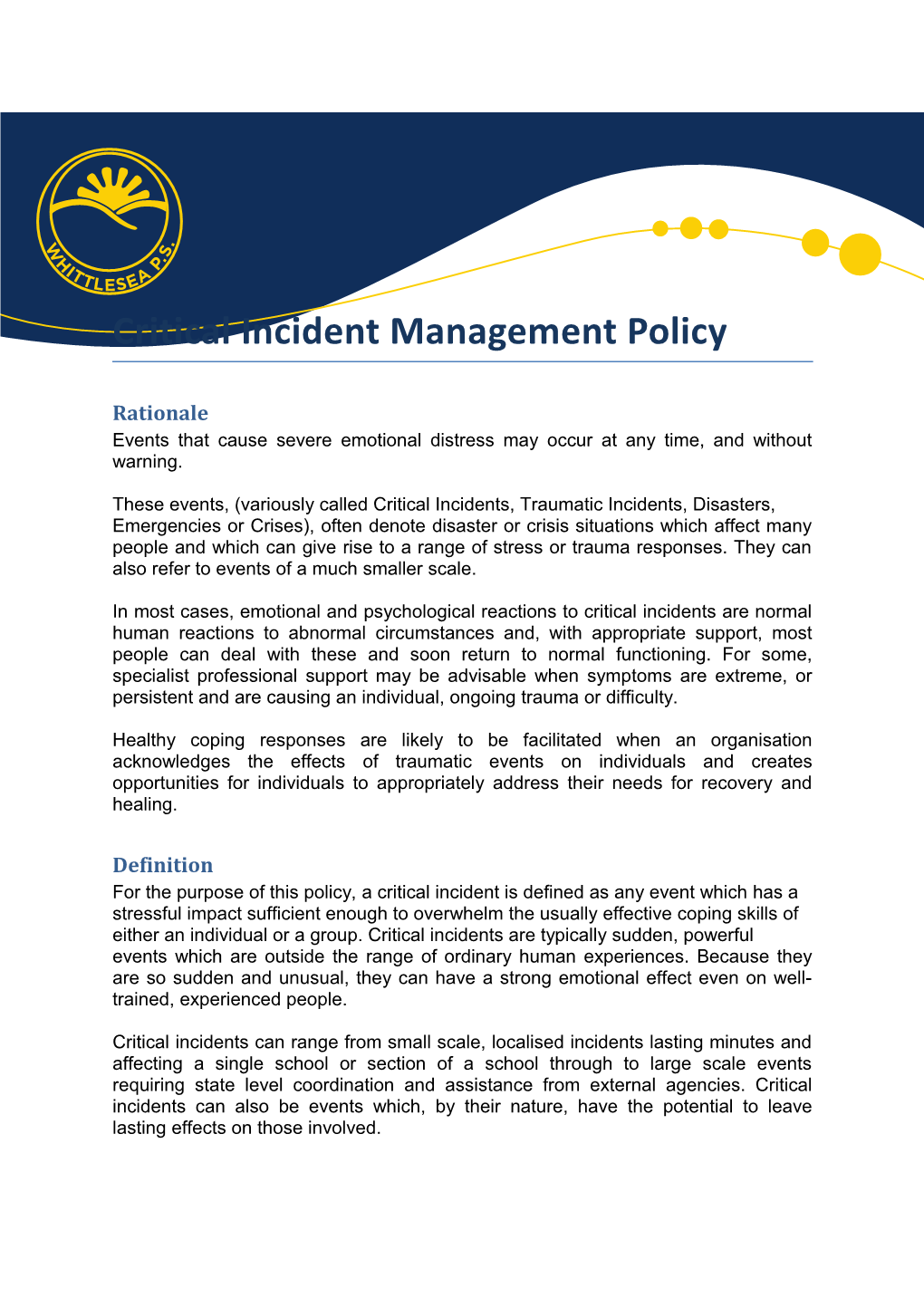 Critical Incident Management Policy