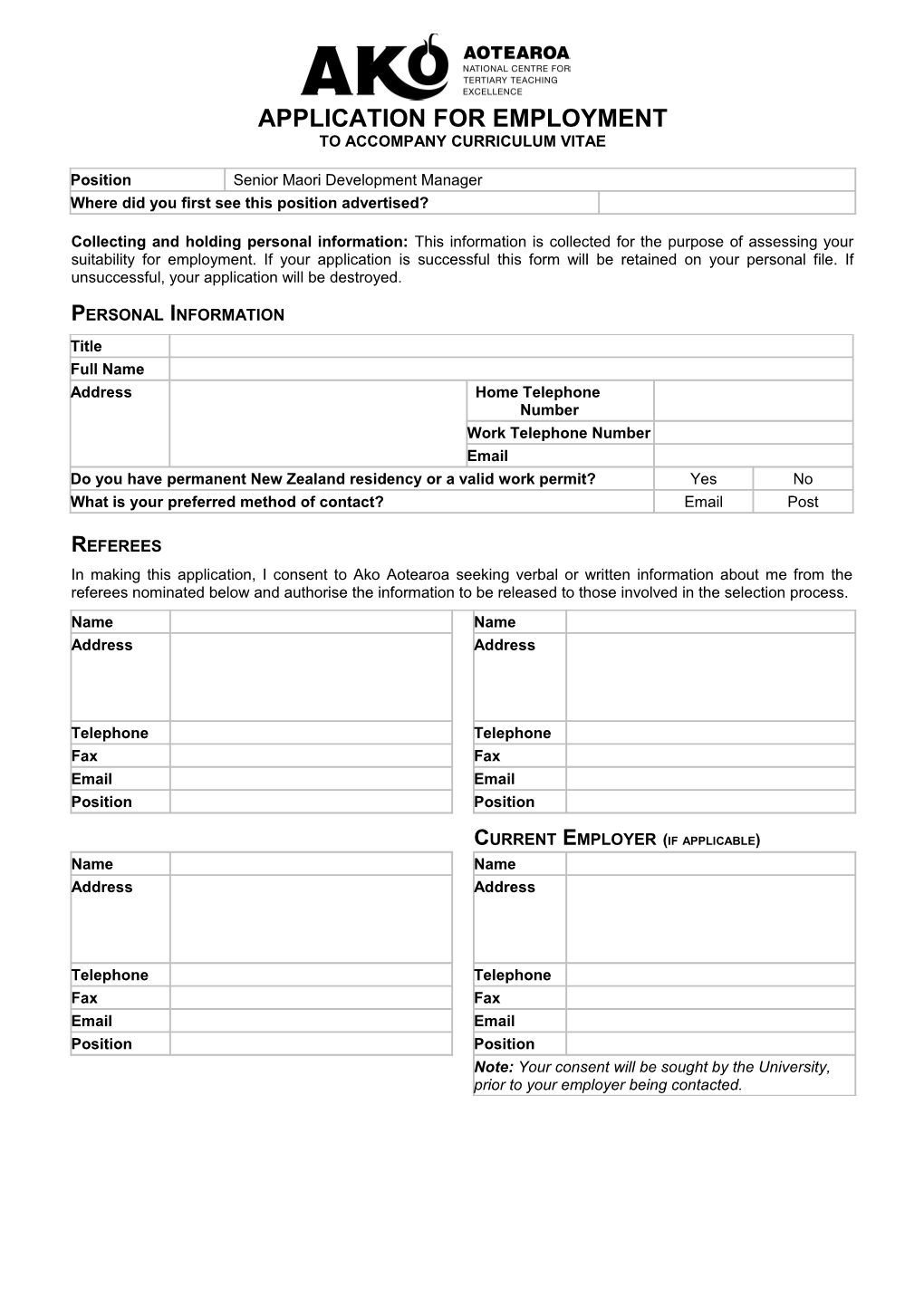 Application for Employment s158