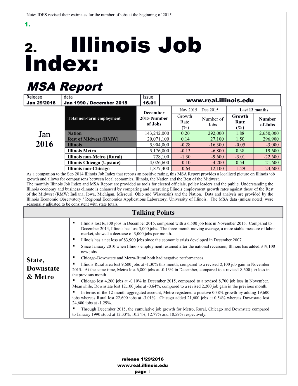 Note: IDES Revised Their Estimates for the Number of Jobs at the Beginning of 2015