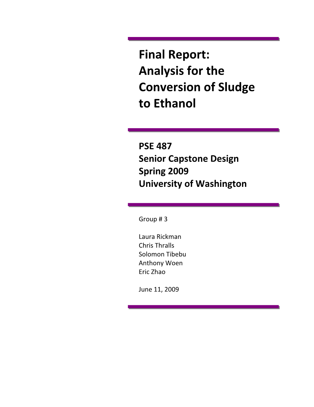 Analysis for the Conversion of Sludge to Ethanol